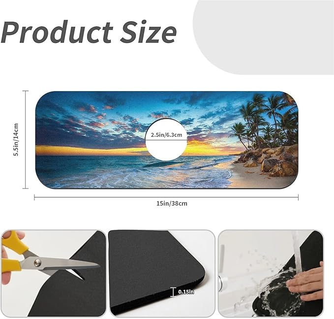 Kitchen Sink Splash Guard，Sunrise over the beach Faucet Mat Sink Gadgets-Super Absorbent Fast Drying Mat Drip Catcher for Kitchen, Bathroom,Sink Mat, Dish Drying Mat, Bathroom(15" X 5.5" )