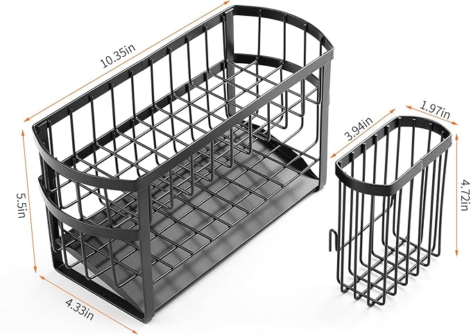Kitchen Sink Organizer Rack,2-Tier Sink Caddy with Holder for Pot Brush,Oval Sink Organizer for Sponge