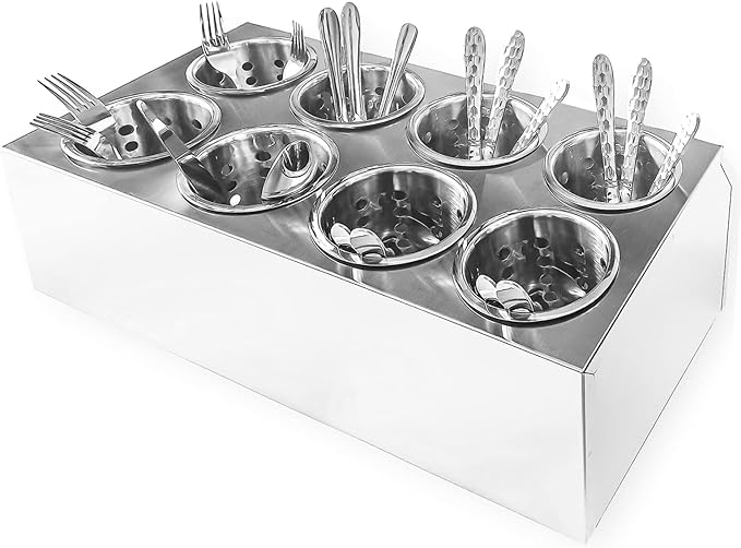 overstockedkitchen Flatware Organizers 8-Hole Stainless Steel Cylinder Flatware Silverware Utensil Holder Organizer Caddy