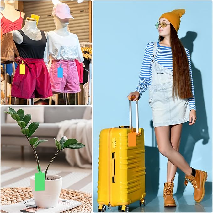Chunful 500 Pcs Blank Plastic Tags Shipping Tags 3.94"x 2.36" Waterproof Sealing Shipping Labels Bulk Writable Hanging Tag Ties Sealing Strap Reusable Mark Labels for Keys Luggage Logistic(Colored)