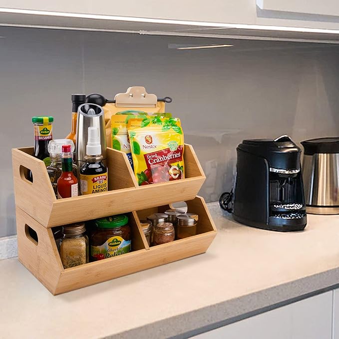 otovioia 2 Set Bamboo Storage Bin, Pantry Organization and Storage Baskets, Kitchen Organization, Potato and Onion Storage Bin - Ideal for Pantry, Countertop, and Vegetable Storage