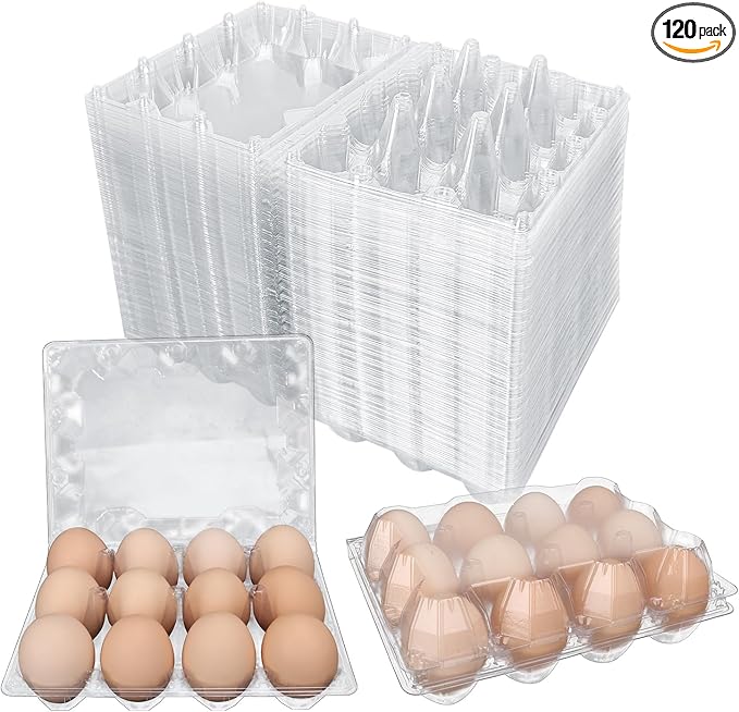 120 Pack Bulk Egg Cartons, Clear Plastic Chicken Egg Holders, Egg Tray Carton Holder for Home & Kitchen, Farm & Market Use, An Eco-Friendly Egg Storage Solution, 12 Grids
