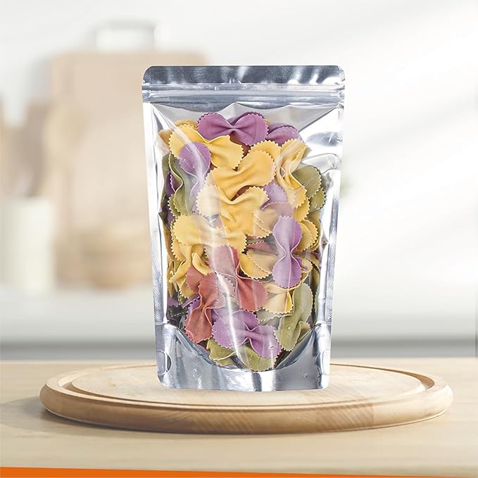 BELLE KR® 50 Pcs 1 Gallon Mylar Bags for food storage - 9.5 mil - Gusseted Mylar Bags 1 Gallon Resealable & Heat Sealable for Long Term Food Storage - Labels Included