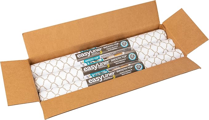 Duck Brand Smooth Top EasyLiner for Cabinets & Drawers - Easy to Install & Cut to Fit - Shelf Paper & Drawer Liner Non-Adhesive - Non Slip Shelf Liner - 20" Width - 36 Total Feet - Taupe Quatrefoil