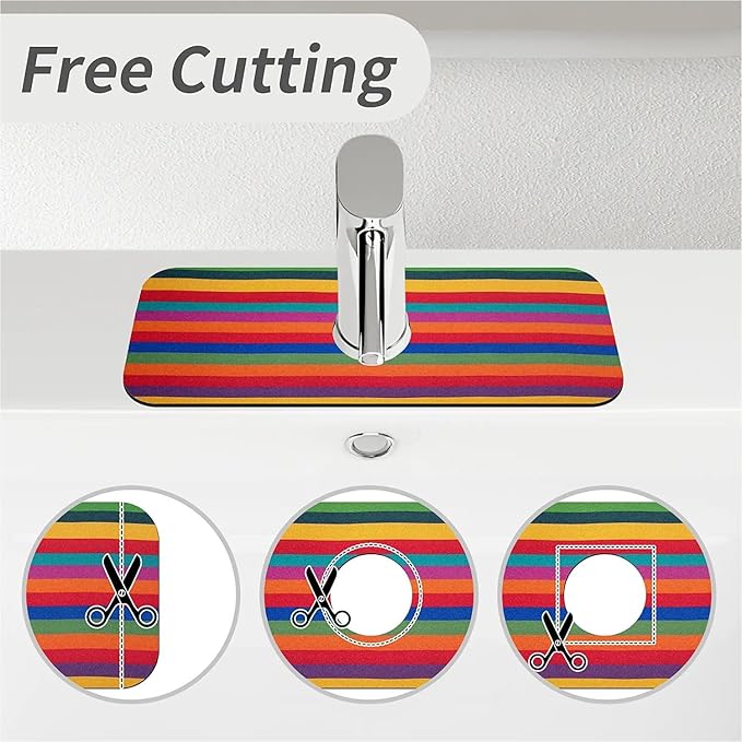 Kitchen Sink Splash Guard，Rainbow stripes Faucet Mat Sink Gadgets-Super Absorbent Fast Drying Mat Drip Catcher for Kitchen, Bathroom,Sink Mat, Dish Drying Mat, Bathroom(15" X 5.5" )