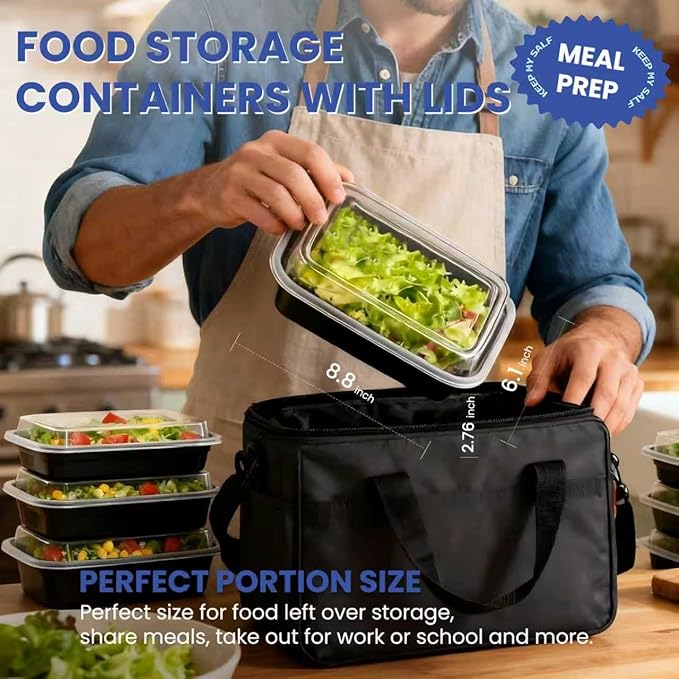 Eco Maicoco 38oz 50 Pack Meal Prep Containers Reusable, Disposable Food Containers with Lids BPA Free, Microwave/Dishwasher/Freezer Safe To Go Containers for Holiday Leftovers
