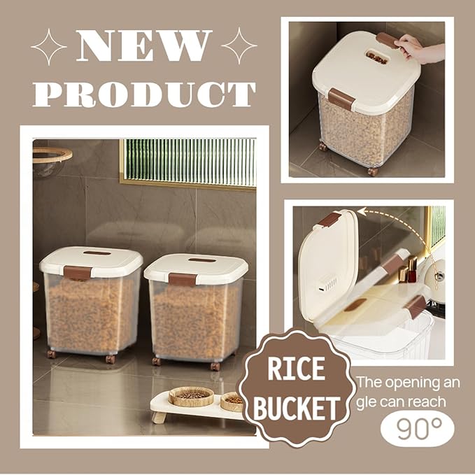 RUIAN 2PCS Airtight Food Storage Bin with Wheels BPA-Free, Lockable&Clear Pantry Organizer for Rice, Flour, Grains & Pet Food,Removable Wheels(22LBS and 33LBS)