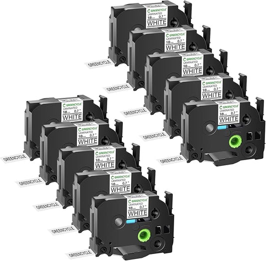 GREENCYCLE 18mm Label Maker Tape Compatible for Brother P-Touch TZe-241 18mm 0.7'' Laminated White TZ-241 TZe241 Black on White TZe TZ Tape for Ptouch PT-D400 D410 D600 D610BT P700 P750W, 10 Pack