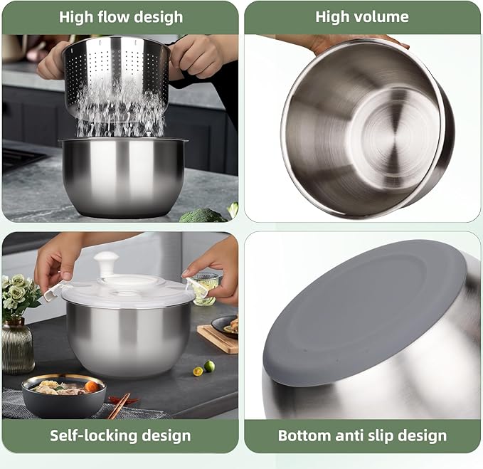 Zypilatsry 6L-Stainless Steel Salad Rotator, Vegetable Dishwasher,Lettuce Cleaner and Dryer, Kitchen Strainers.