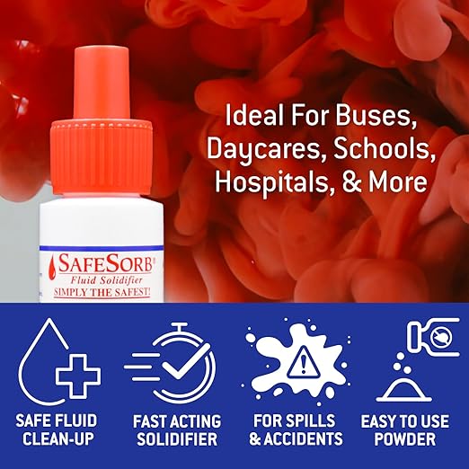 DiSorb Spill Absorbent Powder - Clean Up Bodily Fluids, Blood, Vomit, Urine, Diarrhea - Fluid Solidifier for Daycares, Buses, Schools, Hospitals, Restaurants - 500cc - 96 Bottles Per Case