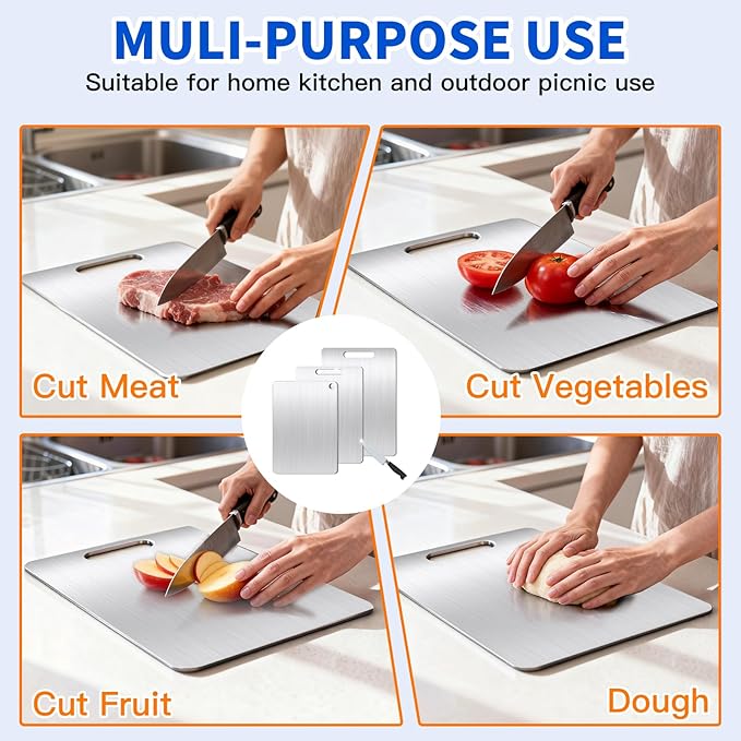 Titanium Cutting Board Set of 3, Food-Grade Titanium Cutting Boards for Kitchen