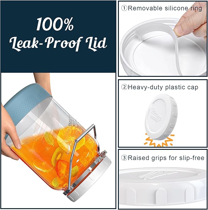 1 Gallon Glass Jar With Lid – 2 Pack Large Wide Mouth Mason Jars with BPA-free Airtight Lid, Sun Tea Jar - Fermenting & Pickling, Food Storage Canisters with Handle & Non-slip Base for Flour