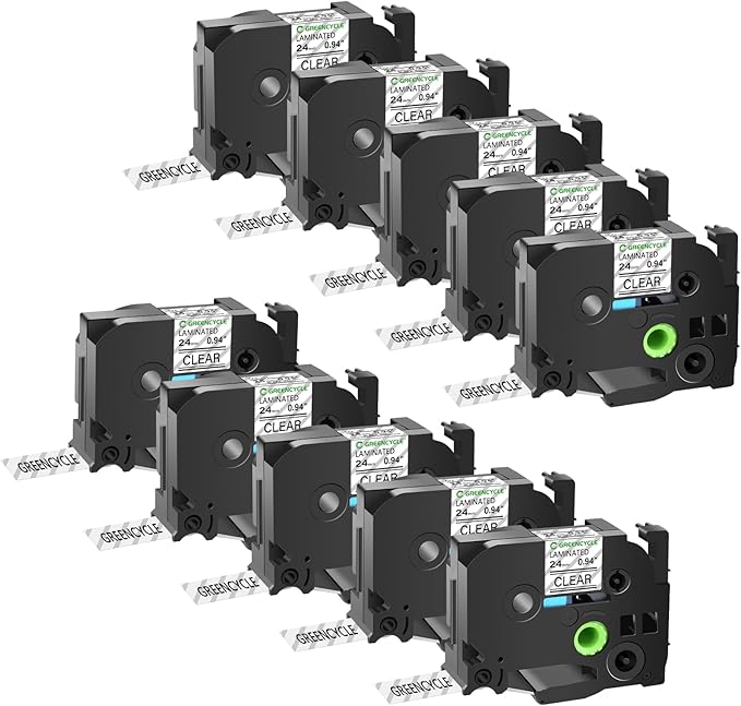 GREENCYCLE Compatible for Brother P-Touch TZe-151 TZe151 AZE Tape 24mm 0.94 Inch 1" Black on Clear Laminated Label Tape for PT2730 PT9600 PTD600VP PTD800W PTH500LI PTP700 PTP710BT PTP750W, 10 Pack