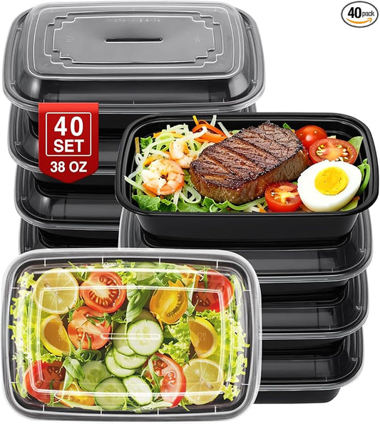 NEEBAKE 40 Sets 38oz Meal Prep Container - Reusable Plastic Food Storage Containers with Lids, Fits Microwave, Freezer and Dishwasher Safe