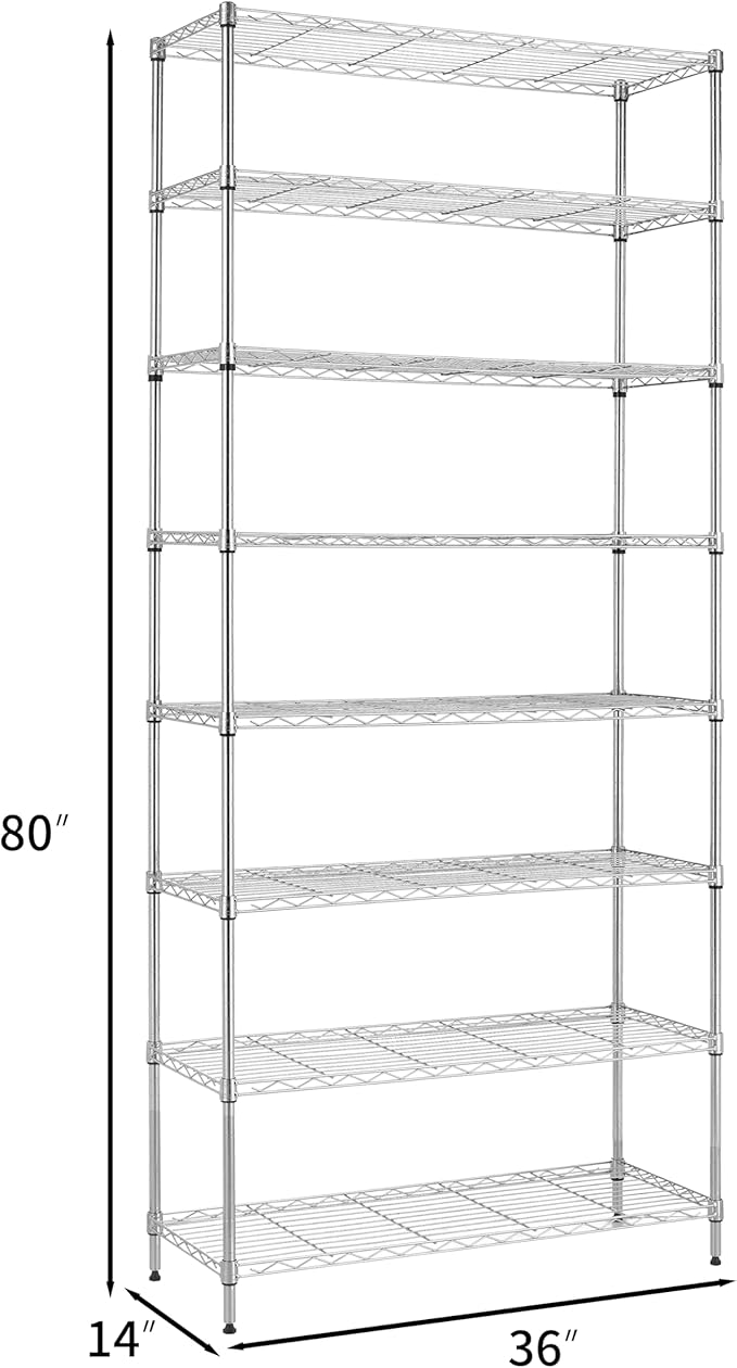 Finnhomy 8-Tier Wire Shelving Unit Adjustable Steel Wire Rack Shelving, 14x36x80 Inches 8 Shelves Metal Storage Rack, Pantry Shelves for Storage, Metal Garage Shelves with NSF Certified, Chrome