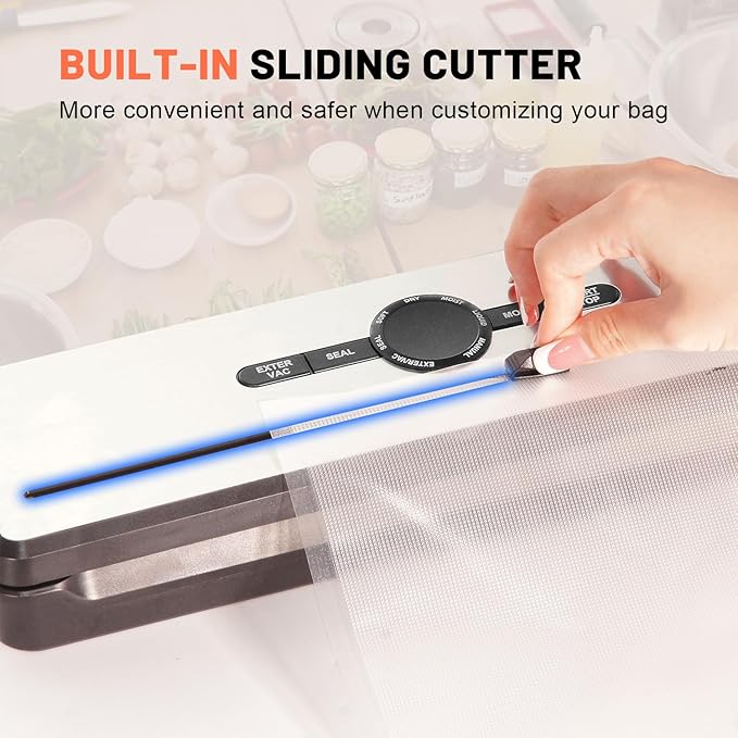 VNIMTI Vacuum Sealer Machine for Food, 70Kpa Vacuum Food Sealer with Dual Heat Seal, Multi-Functional with Moist & Dry Mode, 5 Vacuum Bags, Built-in Cutter, External Vacuum Hose for Jars