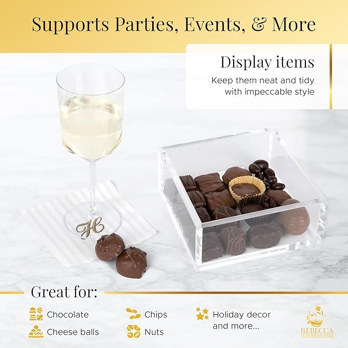 Rebecca Luxurious- Cocktail Acrylic Napkin Holder for Table, Kitchen or Luncheon, Bar Napkin Holder, Clear Modern Acrylic Square Tray, Versatile Snack, Party, Food, and Accessory Organizer, 6"x6"