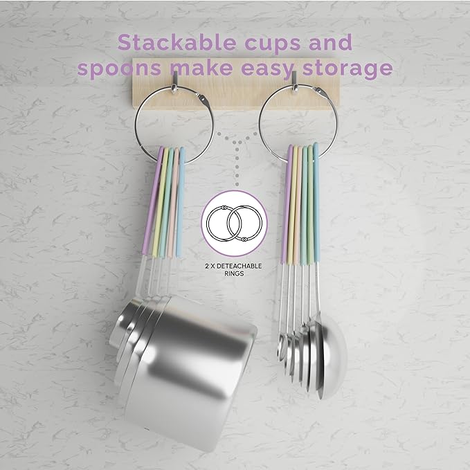 CuttleLab Measuring Cups and Measuring Spoons Set of 14 - Stainless Steel Measuring Cups and Spoons Set, Includes 1/8 Teaspoon Measuring Spoon, 1/8 Cup Measuring Cup, Leveler Dry (14,Cotton Candy)