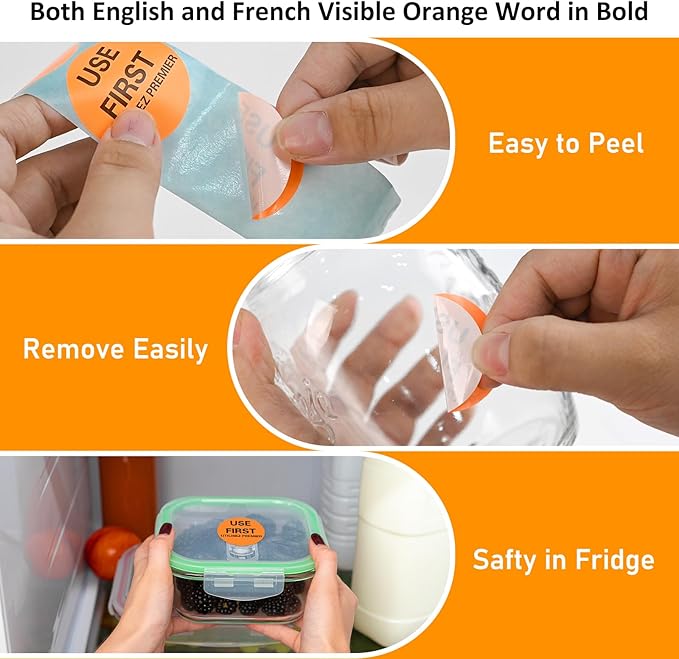 L LIKED 2000 Pcs Use First Circle Removable Labels - 1.5 Inch Circular Inventory Control Labels for Restaurant Food Service, 4 Rolls (Orange)