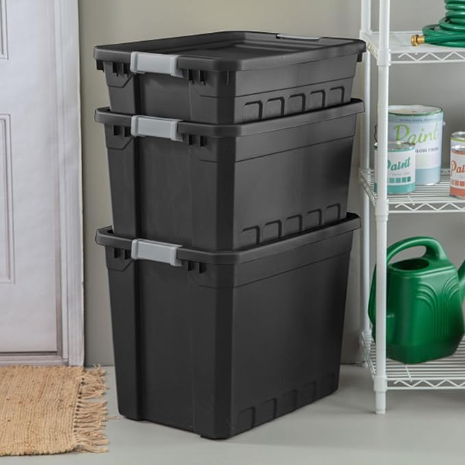 Sterilite 12-Pack Plastic Storage Bins with Lids, Stackable Containers, 27 Gallon, Black