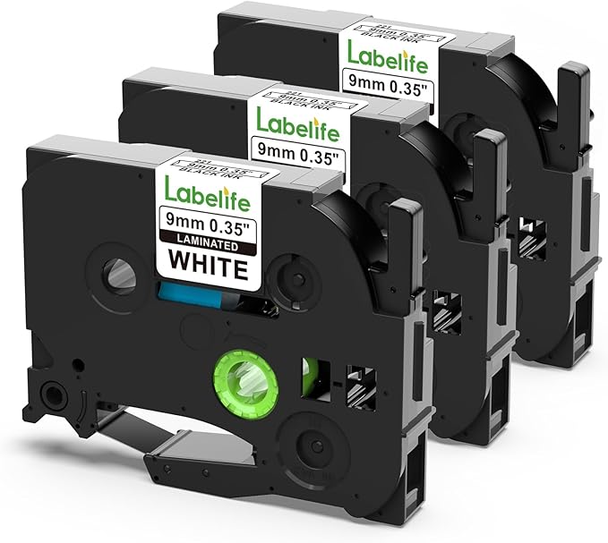 Labelife Replacement for Brother P Touch Label Tape 9mm TZe-221 TZe221 TZe TZ Tape 9mm 0.35 Laminated White Compatible with Brother PT-D210 PT-D220 PT-H110 PT-D400 Label Makers, 3/8 Inch, 3-Pack