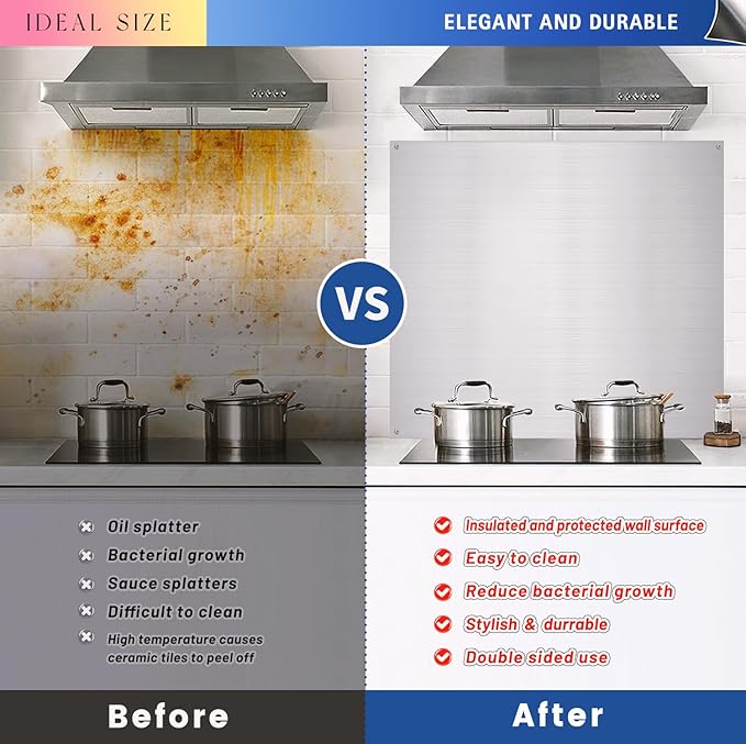 Stainless Steel Backsplash for Stove 24"x30" Stove Backsplash Protector for Wall Metal Range Splash for Kitchen Wall with Screw Included（0.0276" Thick)