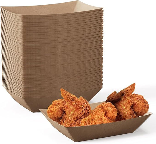 JOLLY CHEF 2lb Paper Food Trays, 100 Pack Disposable Paper Boat, Serving Boats, Food Holder Trays for Snacks French Fries Nachos Hot Dog Tacos BBQ Party