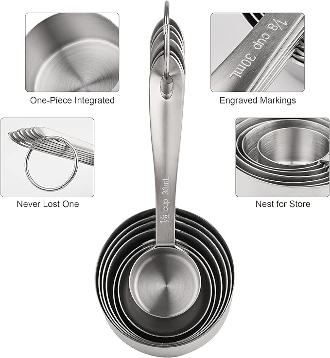 Viwehots Measuring Cups and Spoons Set 16, 18/8 Stainless Steel Measuring Cups and Spoons for Dry&Liquid, 7 Metric&US Measing Cups &6 Measuring Spoons &Measure Equivalents for Kitchen&Baking