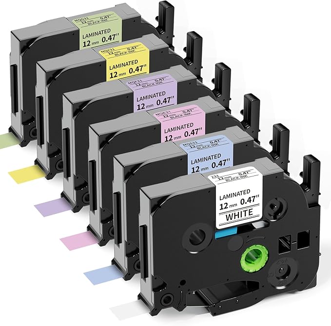 Labelife 6-Pack Compatible Brother P Touch Label Maker Tape, TZe TZ Tape 12mm 0.47 Laminated Color Label Tape for Brother PT-D210 PT-D220 PT-H110 PT-D610BT PT-D400, Pink/Blue/Purple/White/Yellow/Green