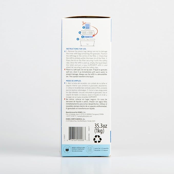 HUMYDRY Moisture Absorber Refills for 35.3 Oz Dehumidifier Device, Pack of 6 Unscented Humidity Absorber Bags, Non Electric Refill Pouches For Basements Garages Offices RVs and Large Enclosed Spaces