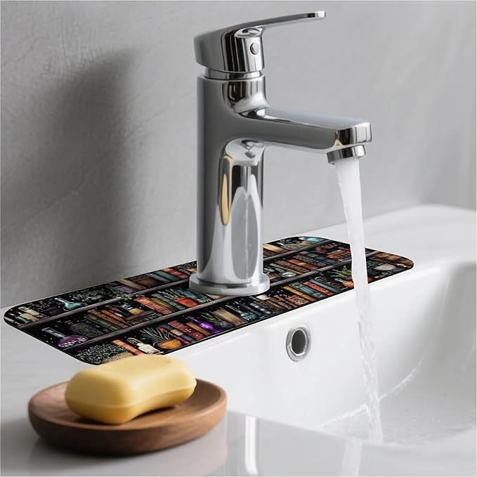 Kitchen Sink Splash Guard，Fantasy bookshelf Faucet Mat Sink Gadgets-Super Absorbent Fast Drying Mat Drip Catcher for Kitchen, Bathroom,Sink Mat, Dish Drying Mat, Bathroom(15" X 5.5" )