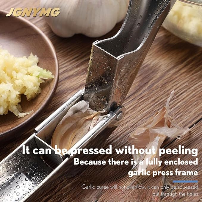 JGNYMG Garlic Press Stainless Steel，Premium Garlic Mincer Tool，Heavy Duty Professional garlic grinder， No Need to Peel Garlic Ginger Crusher，Easy Clean, Dishwasher Safe & Rust-proof