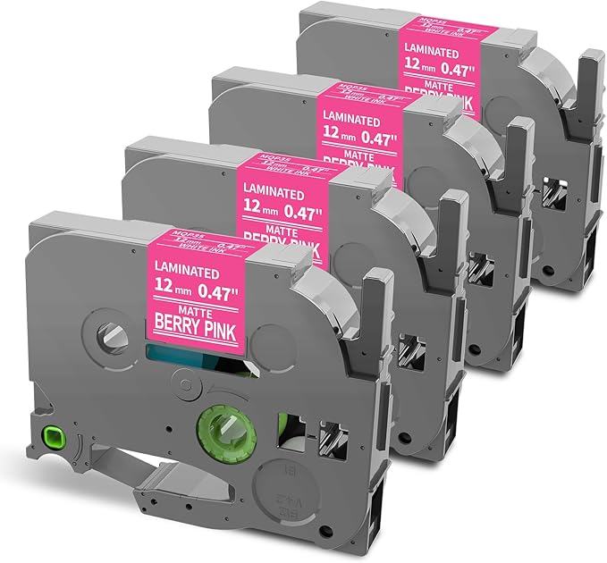Replacement for Brother Label Maker Tape Pink TZE-MQP35 P-Touch Label Tape 12mm 0.47" Berry Pink TZe TZ Pastel TZEMQP35 Work with PT-D410 PT-D220 PT-D210 PT-D200 Ptouch Refills, 1/2 Inch, 4-Pack