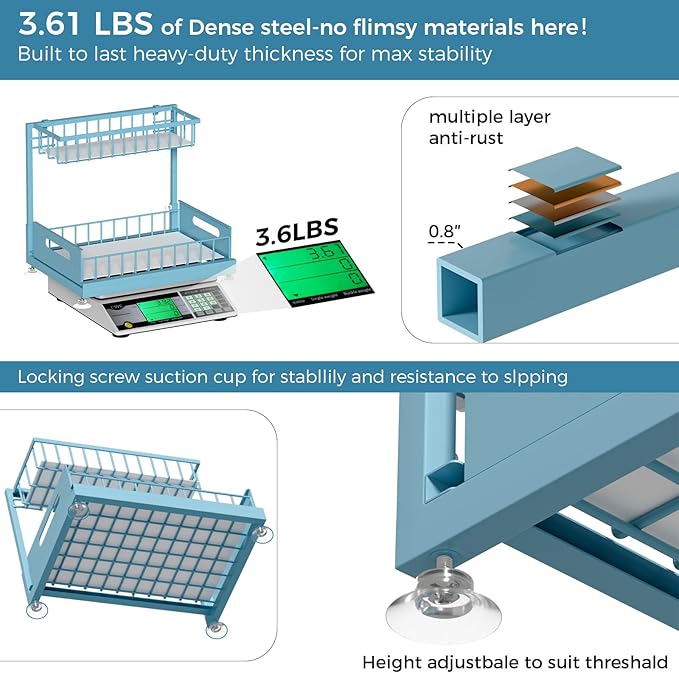 Under Sink Organizer Storage 2-Tier Premium Metal Pull-Out Kitchen Cabinet Organizer with Sliding Drawer, Height Adjustable, Heavy Duty for Kitchen & Bathroom Organizers 2 Pack Teal