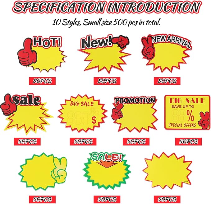 Starburst Sign for Retail Store Small 500pcs Yellow