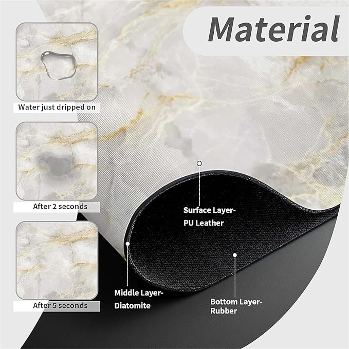 Kitchen Sink Splash Guard，white golden Marble Faucet Mat Sink Gadgets-Super Absorbent Fast Drying Mat Drip Catcher for Kitchen, Bathroom,Sink Mat, Dish Drying Mat, Bathroom(15" X 5.5" )