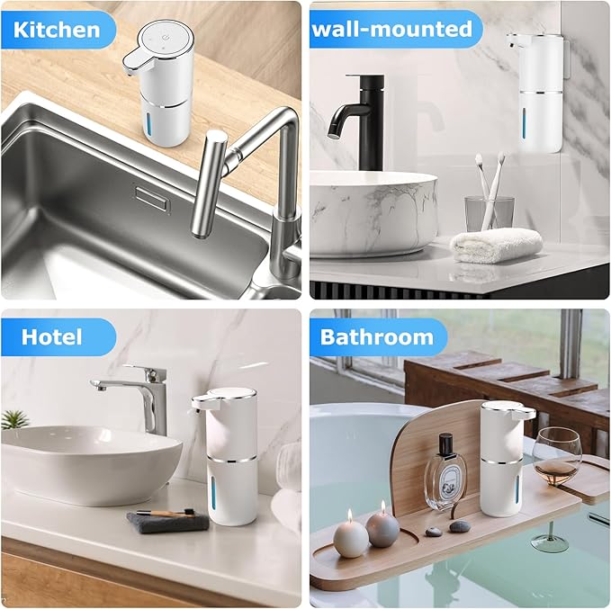2 Pack Automatic Soap Dispensers,12.8oz/380ml USB Touchless Automatic Foaming Soap Dispenser,Rechargeabled Wall Mounted Smart Soap Dispenser for Bathroom Kitchen Dish Soap
