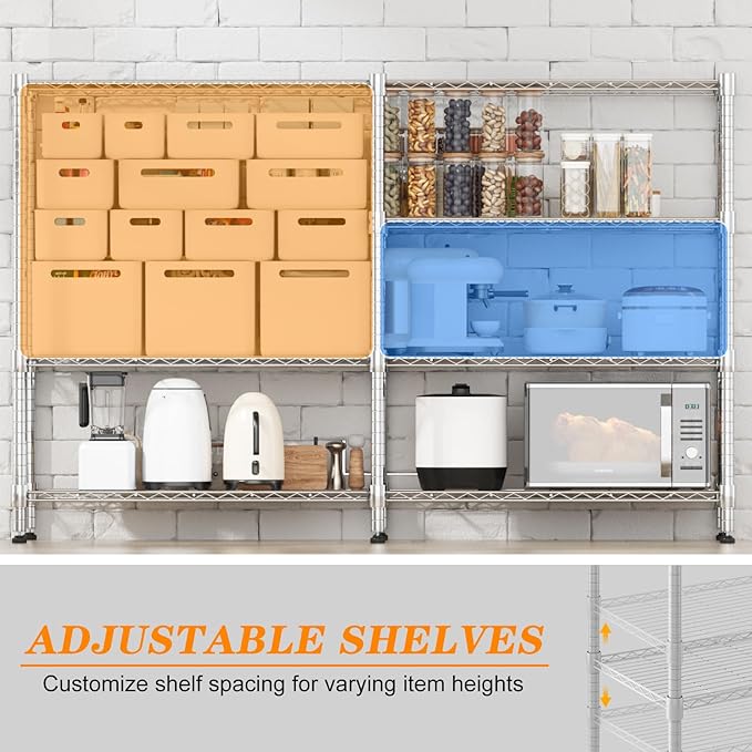 Homdox Heavy Duty Storage Shelves, 4 Tier Wire Shelving Unit, Adjustable Metal Shelves for Storage, Garage Rack Pantry Shelves Kitchen Shelving, 18"x72"x60", Silver Gray