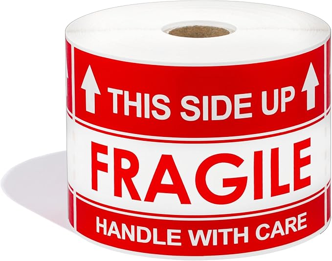 Aegis Adhesives - 3" X 5" This Side Up Arrow - Handle with Care, Warning Shipping Labels (1 Roll, 500 Stickers/Roll)