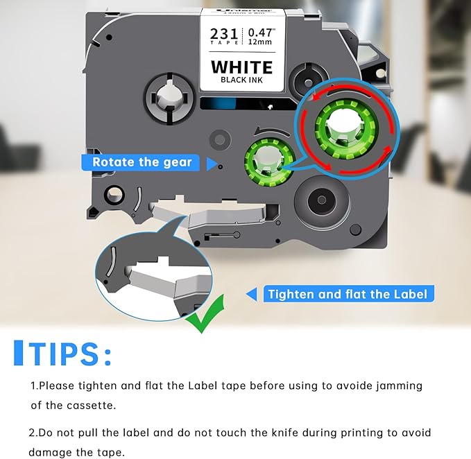 Unismar Tze 12mm 0.47 Laminated White Tape Compatible for Brother Tze Label Maker Tape Tze-231 Work for Ptouch PT-D220 PTD210 PTH110 PTH100 PTD600 PTD200, Black on White 1/2'' x 26.2', 8 Pack