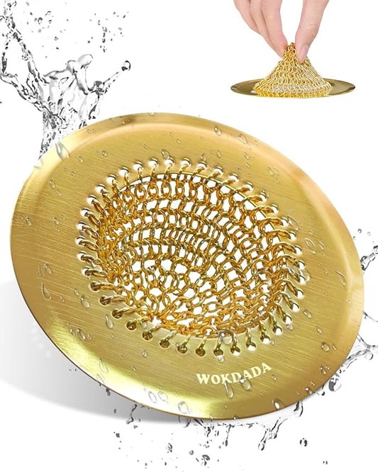 Gold Sink Strainer, Reversible Mesh Sink Strainer with 304 Stainless Steel, Revolutionary Anti-Rust Kitchen Sink Drain Strainer Food Catcher for Garbage Disposal Without Clogging