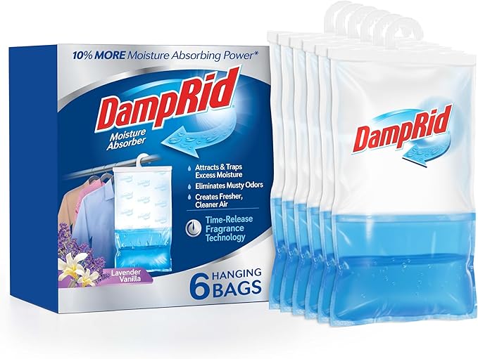 DampRid Lavender Vanilla Hanging Moisture Absorber, 15.4 oz., 6 Pack - Eliminates Musty Odors for Fresher, Cleaner Air, Ideal Moisture Absorbers for Closet, 10% More Moisture Absorbing Power*