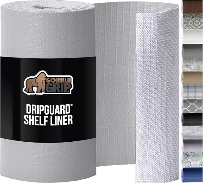 GORILLA GRIP Slip Resistant Drawer and Shelf Liner 2 Pack, Non Adhesive Water Resistant, Easy Clean and Trim, Smooth Surface Liners for Kitchen Cabinet Shelves Drawers Pantry 20 IN x 20 FT, Light Gray