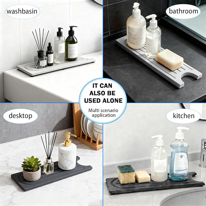 Fast Drying Kitchen Sink Splash Guard, Durable Stone Kitchen Faucet Mat, Water Absorbing Stone Tray for Sink, Diatomite Faucet Mat for Kitchen Sink, Stone Drying Mat for Kitchen and Bathroom Counter