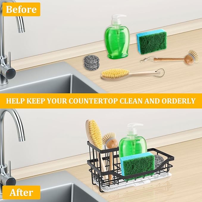 6Pc Bulk Kitchen Sink Caddy,Sponge Holder For Kitchen Sink,Kitchen Caddy Sink Organizer,With Detachable Brush Holder And Drip Tray For Household,Hotel,Apartment,Dormitory,Kitchen(8.3Lx4.2Wx5H Inch)