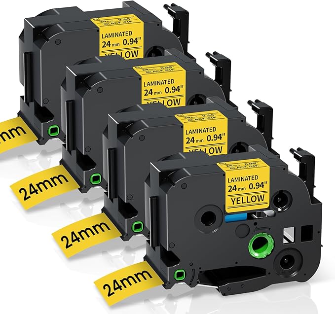 Replacement for Brother P Touch Label Tape Yellow TZe-651 TZe651 TZe TZ Tape 24mm 0.94 Laminated Black on Yellow Label Maker Tape for PT-D600 PT-D610BT PT-P700 PT-P710BT, 1 Inch x 26.2 Feet, 4-Pack