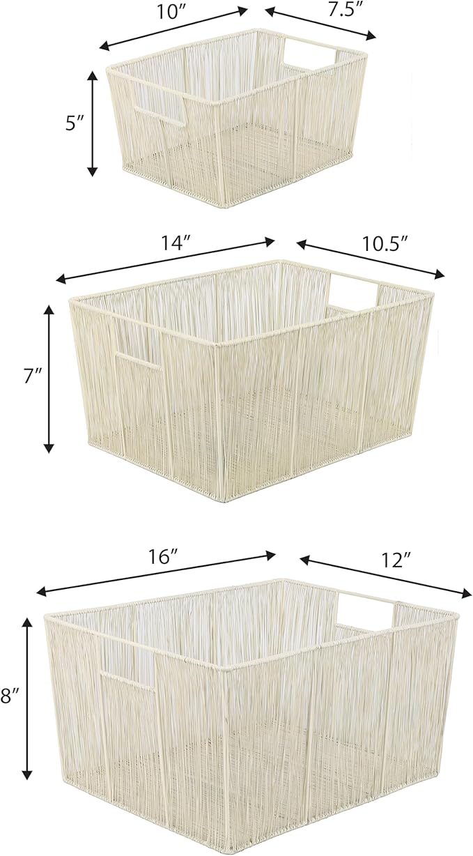 happimess BSK3000C-6SET Sutton Modern Glam Nesting Wire Metal Storage Baskets, for Shelves, Cabinets, Pantry, Countertop, Mesh Open Bin Basket for Organizing Supplies, Almond (Set of 6)