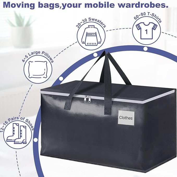 StorageRight Heavy Duty Moving Boxes-Moving Bags with Zipper, Reinforced Handles and Tag Pocket-Collapsible Moving Supplies-Totes for Storage Great for Moving, Storage and Travel 93L(Gray-8 Pack)