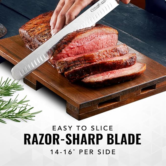 Cutluxe Brisket Knife – 12" Carving & Slicing Knife for Meat & BBQ – Razor Sharp German Steel, Sheath Included, Ergonomic Full Tang Handle Design, Grilling Gifts for Men – Artisan Series
