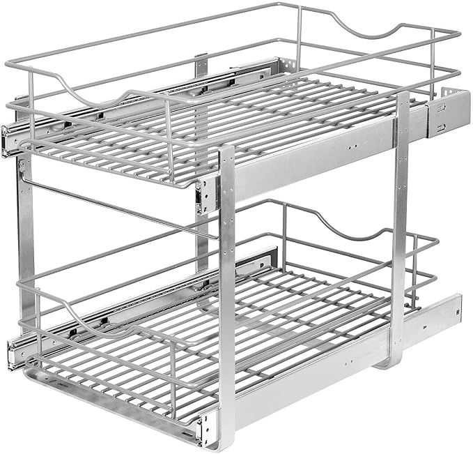 Pull Out Cabinet Organizer,(17½"W x 22" D) 2 Tier Soft Close Slide Out Drawer For Kitchen Base Cabinet, Individual Pull Out Shelf, Roll Out Pantry Organization, 22 Inch Deep